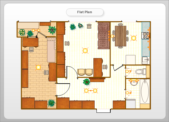 Flat Design and Kitchen Layout Plan Example